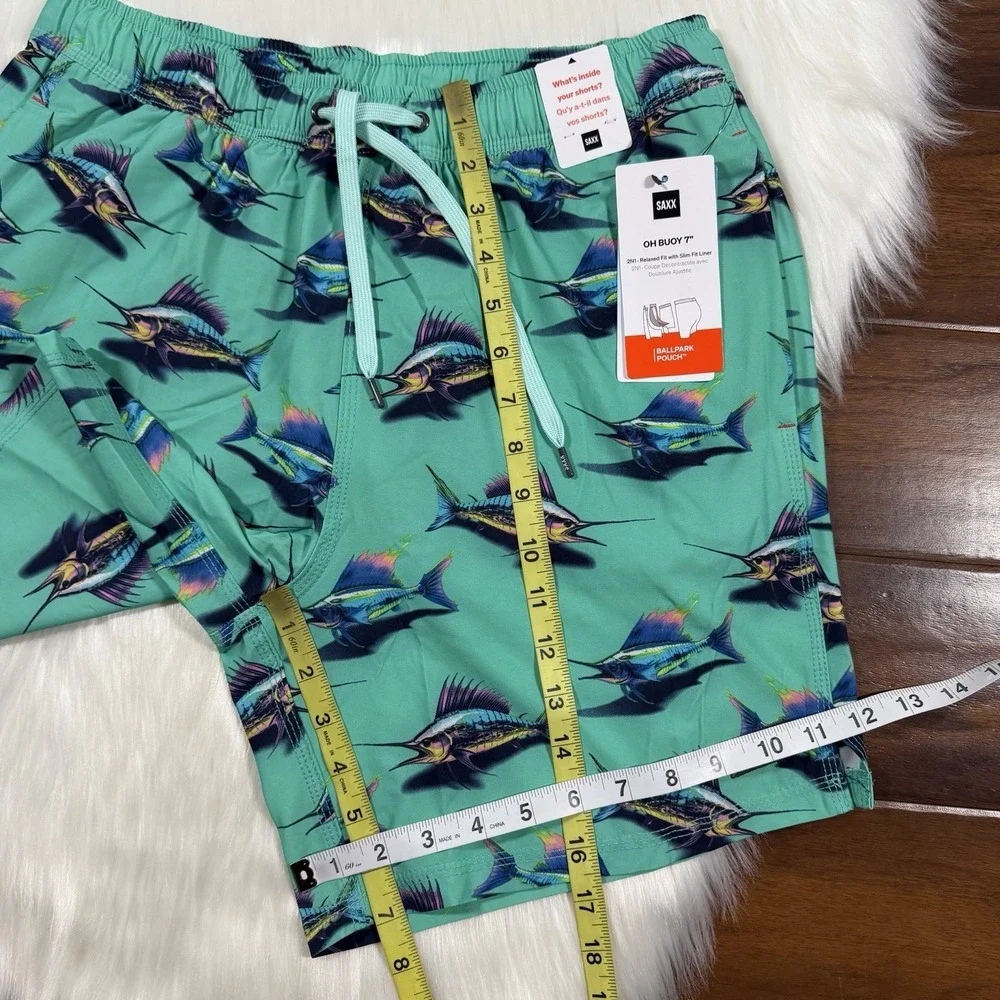 Saxx‎ Men's Size Medium Fish Print Oh Buoy 2N1 Volley 7